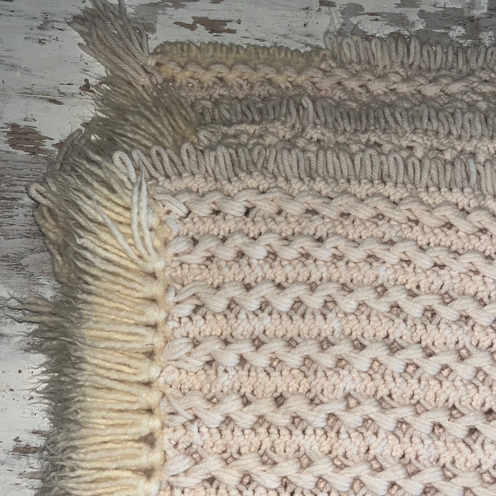 Beige crochet Fringe Throw Blanket